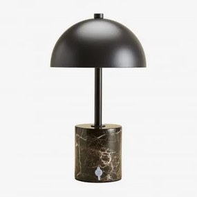 Bezprzewodowa Lampa Stołowa Led Z Żelaza I Naturalnego Kamienia Nicolas ↑35 Cm & Brązowy Marmur Emperador - Sklum
