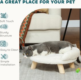 PawHut Łóżko dla psa kota z odpinanym pokrowcem Miękkie wygodne legowisko kremowo białe 47x47x20cm | Aosom PL