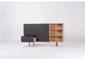 Czarno-naturalna niska komoda z litego drewna dębowego 176x100 cm Fina – Gazzda