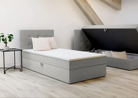 Jednoosobowe łóżko Bastian 90cm, posiada duży pojemnik, tapicerowane w kolorze szarym