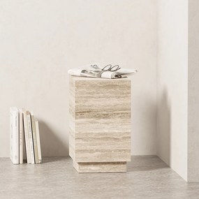 Stolik pomocniczy z trawertynu – beżowy – Heron Tall