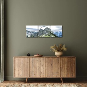 Obraz - Szczyty górskie (z zegarem) (90x30 cm)