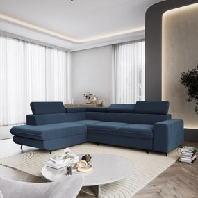 Masseno Narożnik VELISS z funkcją spania i pojemnikiem na pościel Narozniki L, Rozkładana sofa - Niebieski, CASTEL 79
