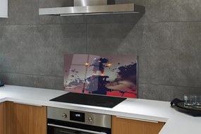 Panel szklany do Kuchni Postać wyłaniająca się z Dymu i Ognia