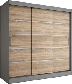 Szafa przesuwna antracyt + dąb sonoma 200 cm P6-H44