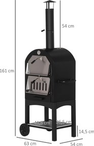 Outsunny piec do pizzy grill 3 poziomy kolor czarny + srebrny 63 x 54 x 161 cm