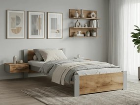 Łóżko IKAROS 90 x 200 cm, dąb artisan/szary Stelaż: Ze stelażem listwowym rolowanym, Materac: Materac Deluxe 10 cm