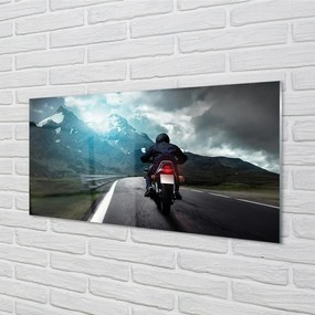 Obraz na szkle Motocykl góry droga człowiek niebo