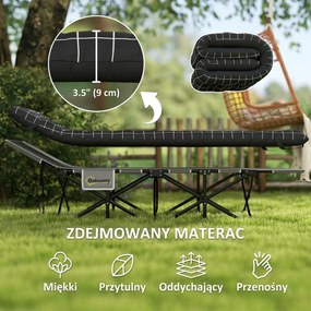 Outsunny Składane łóżko campingowe, z materacem, ergonomiczne, metalowy stelaż, Czarne