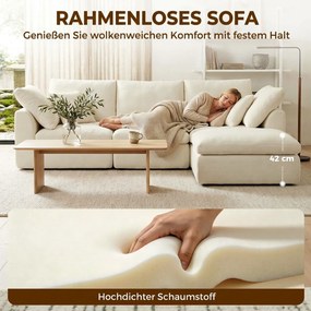 HOMCOM Modułowy narożnik z odwracalną otomaną, chmurowo miękka sofa Chenille w kształcie L, szerokie siedzisko, kremowo-biały | Aosom PL