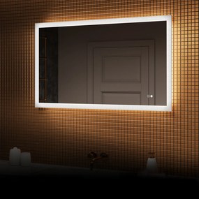 Prostokątne lustro do łazienki podświetlane LED 120x70cm z Dual color, Włącznik dotykowy, Mata grzewcza