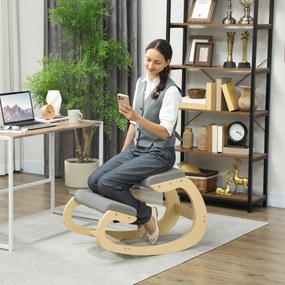 HOMCOM Ergonomiczne, bujane krzesło klęczące do home office, do poprawy postawy, jasnoszary | Aosom PL
