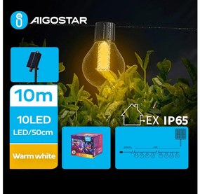 Aigostar - LED Ozdobny łańcuch solarny 10xLED/8 funkcje 10,5m IP65 ciepła biel