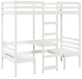 Pojedyncze białe łóżko piętrowe z biurkiem 80x200 - Kerbi 4X