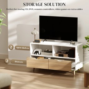 HOMCOM Szafka RTV z szufladami, Otwarci Półki, drewno, 99 x 39 x 58 cm, Biały