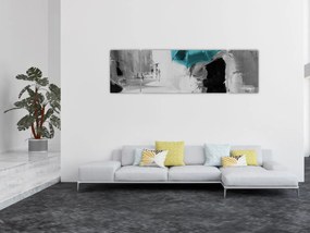Obraz - Zakochana para z parasolem, niebieski (170x50 cm)