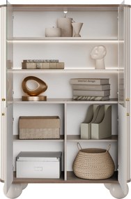 Witryna Vesper 103 cm czterodrzwiowa - kaszmir / orzech / złote uchwyty / nogi kule