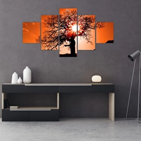 Obraz - Dąb o zachodzie słońca (125x70 cm)