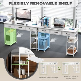 HOMCOM Biurko/Stół kuchenny z 2 portami USB i 2 gniazdkami, regulowane półki, 3 materiałowe szuflady, 120x40x76 cm, biały | Aosom PL