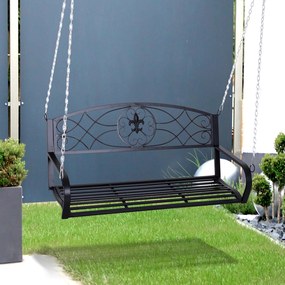 Outsunny huśtawka ogrodowa 2-osobowa z łańcuchami metalowa czarna elegancka 132x63x58cm | Aosom PL