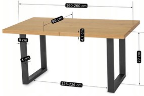 Zestaw Stół Prostokątny Rozkładany do Jadalni EDWIN 160-260 cm Dąb Złoty/Czarny i 4 Krzesła Tapicerowane TORINO Czarne