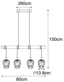 Wiejska lampa wisząca czarna z drewnem 4-punktowa - Stronk Rustykalny / Vintage Oswietlenie wewnetrzne