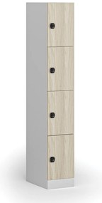 Szafka skrytkowa, 4 schowki, 1850 x 300 x 500 mm, demontaż, zamek kodowy, drzwi laminowane, dąb naturalny