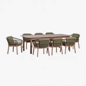 Zestaw Stołu Prostokątnego Rozsuwanego Duala 250-310x105 Cm I 8 Krzeseł Ogrodowych Z Drewna Akacjowego I Plecionej Liny - Sklum