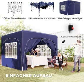 Outsunny 3 x 3 m Pawilon, Pop-up Namiot Ogrodowy z Bocznymi Ścianami i Torbą, UPF50+, Regulowana Wysokość, Granatowy