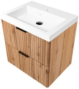 Szafka wisząca w kolorze naturalnego drewna z białą umywalką 60 x 46 cm ASTROS Light Oak