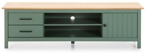 Zielono-naturalna szafka pod TV z litego drewna sosnowego 158x47 cm Miranda – Marckeric