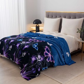 Koc z mikropluszu VIOLET BUTTERFLY ciemnoniebieski Rozmiar: 200 x 220 cm