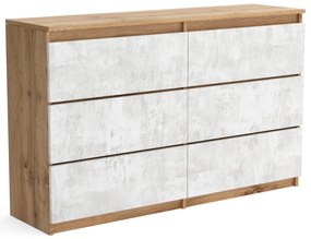 Duża komoda 6 SZUFLAD Szafka 120 cm ARIA Dąb Wotan/Beton