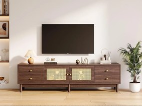 Meble TV - z 2 drzwiami z rattanu i 4 szufladami - odpowiedni dla telewizorów do 80" - Brązowy