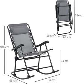 Outsunny Fotel Bujany na Zewnątrz, odporny na pogodę, składany, z Poduszką, do 120 kg, Jasnoszary