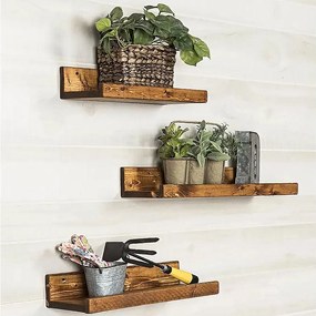 Półka ścienna – 60x15x8 cm, 50x15x8 cm, 40x15x8 cm – Orzech – Drewno lite