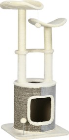 PawHut Drapak dla Kota z Domkiem Platformy Drapaki Pluszowy obramowanie Kremowy 48x48x110cm | Aosom PL