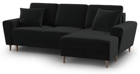 Czarny aksamitny rozkładany/ze schowkiem narożnik (prawostronny/z szezlongiem) Kyoto – Cosmopolitan Design