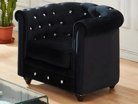 Zestaw 2 foteli CHESTERFIELD – Welur w kolorze czarnym i kryształowe guziki