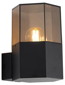 Zewnetrzna Lampa ścienna zewnętrzna czarna z przydymionym szkłem sześciokątna IP44 - Denmark Nowoczesny Oswietlenie zewnetrzne