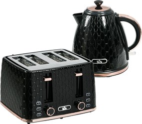 HOMCOM Zestaw kuchenny 2-w-1, toster i czajnik, kilka opcji, 1,7 L, 4 kromki jednocześnie, plastikowy, czarny