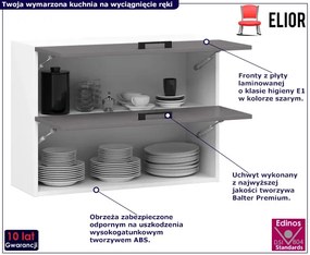 Szara nowoczesna górna szafka do kuchni 80 cm Lano 3X