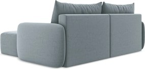 Niebieski aksamitny rozkładany/ze schowkiem narożnik (prawostronny/z szezlongiem) Kalena – Makamii