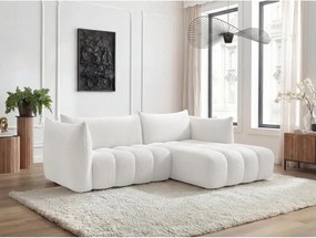 Biały narożnik z materiału bouclé (prawostronny/z szezlongiem) Azra – Bobochic Paris