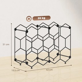 HOMCOM Stojak na wino na 13 butelek z designem plastra miodu, regulowanymi nóżkami, zabezpieczeniem przed przewróceniem, metalowy, 43 x 15,5 x 31 cm, czarny | Aosom PL