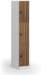 Szafka skrytkowa, 3 schowki, 1850 x 300 x 500 mm, zamek RFID, drzwi laminowane, orzech