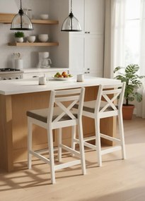 Białe skandynawskie tapicerowane krzesło barowe H7-D18