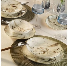 Zestaw obiadowy 24-częściowy, biały/brązowy, porcelana