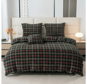 PrzytulneMieszkanie.pl PrzytulneMieszkanie.pl PrzytulneMieszkanie.pl Zestaw pościeli z mikropluszu GLENMOORE zielone + prześcieradło z mikropluszu SOFT 90x200 cm białe, pojedyncze łóżko