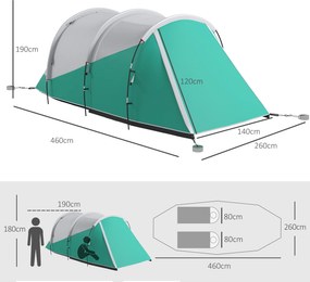 Outsunny Namiot kempingowy dla 4-5 osób, oddzielne pomieszczenia dzienny i sypialny, 460D x 260S x 190W cm, Zielony